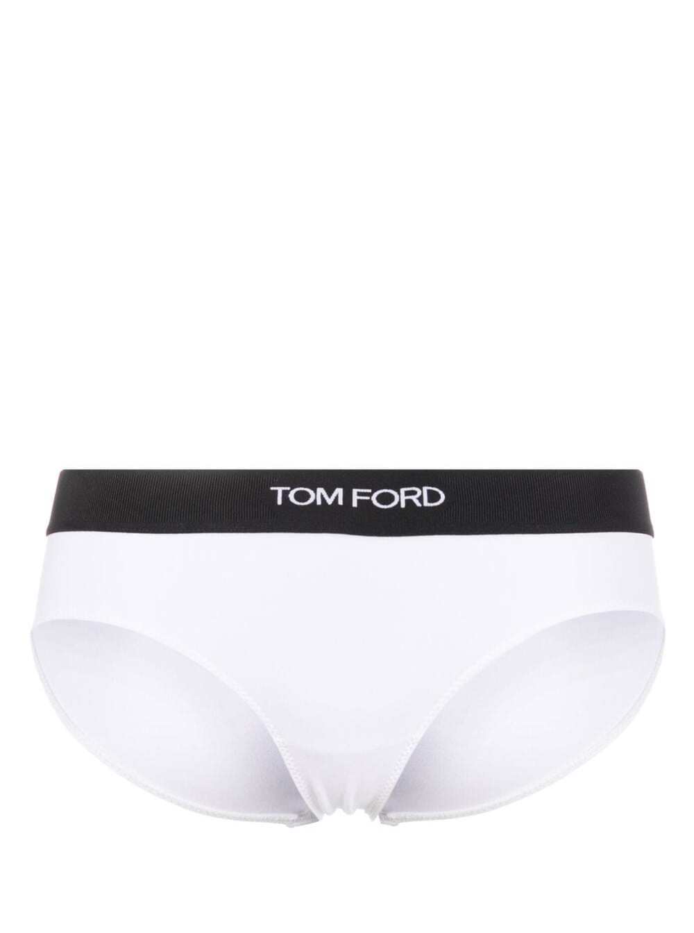 TOM FORD SIGNATURE BOY SHORT WHITE BRIEF WITH LOGO WAISTBAND IN STRETCH-JERSEY WOMAN