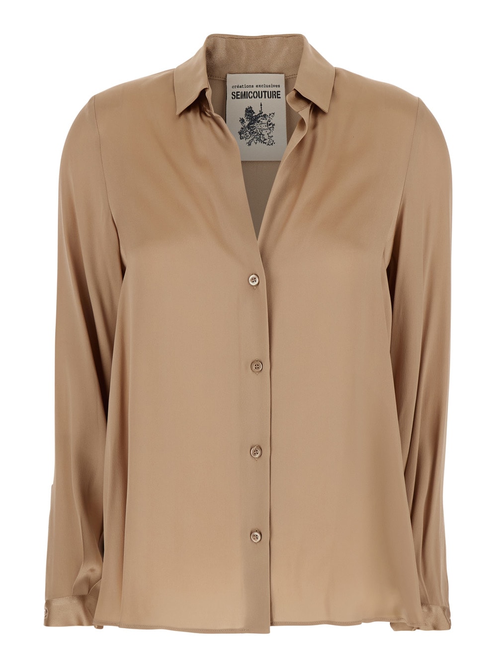 Beige Shirt With Classic Collar And Button Closure In Silk Blend Woman