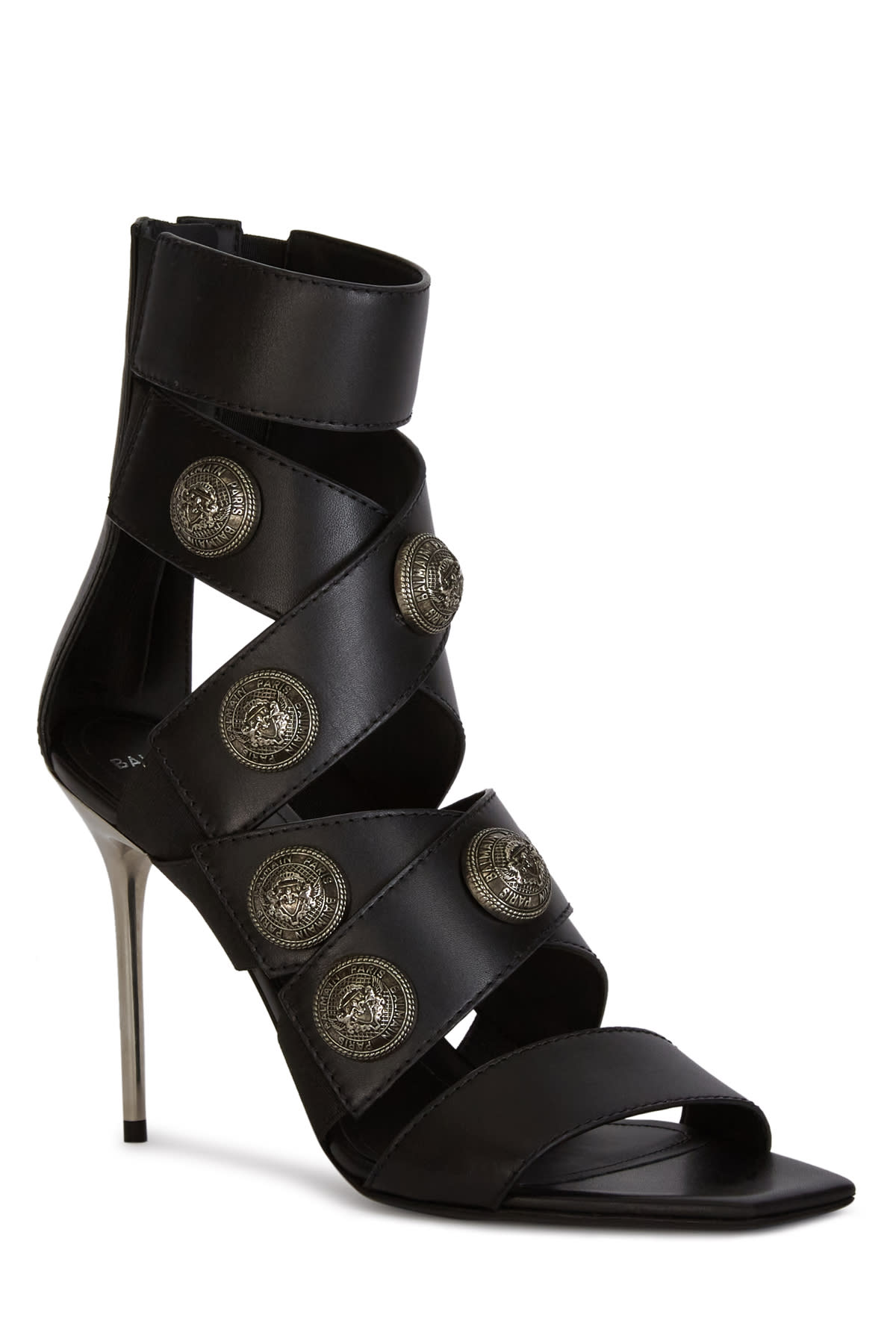 Balmain Stiletto Heel Sandals Button Detail In Eac