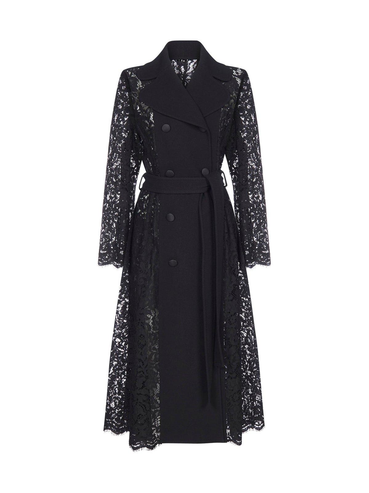 DOLCE & GABBANA BELTED DOUBLE BREASTED LACE COAT