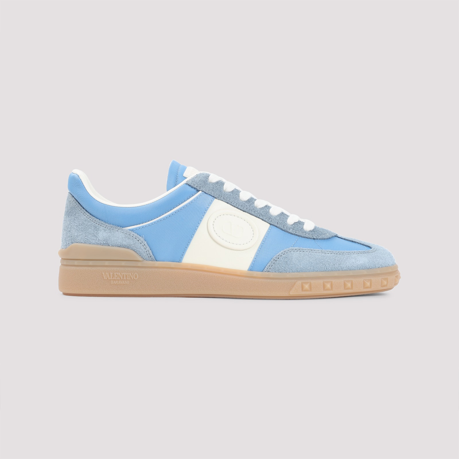 Valentino Garavani Upvillage Low Top Trainer In Crust Leather And Nylon In Blue