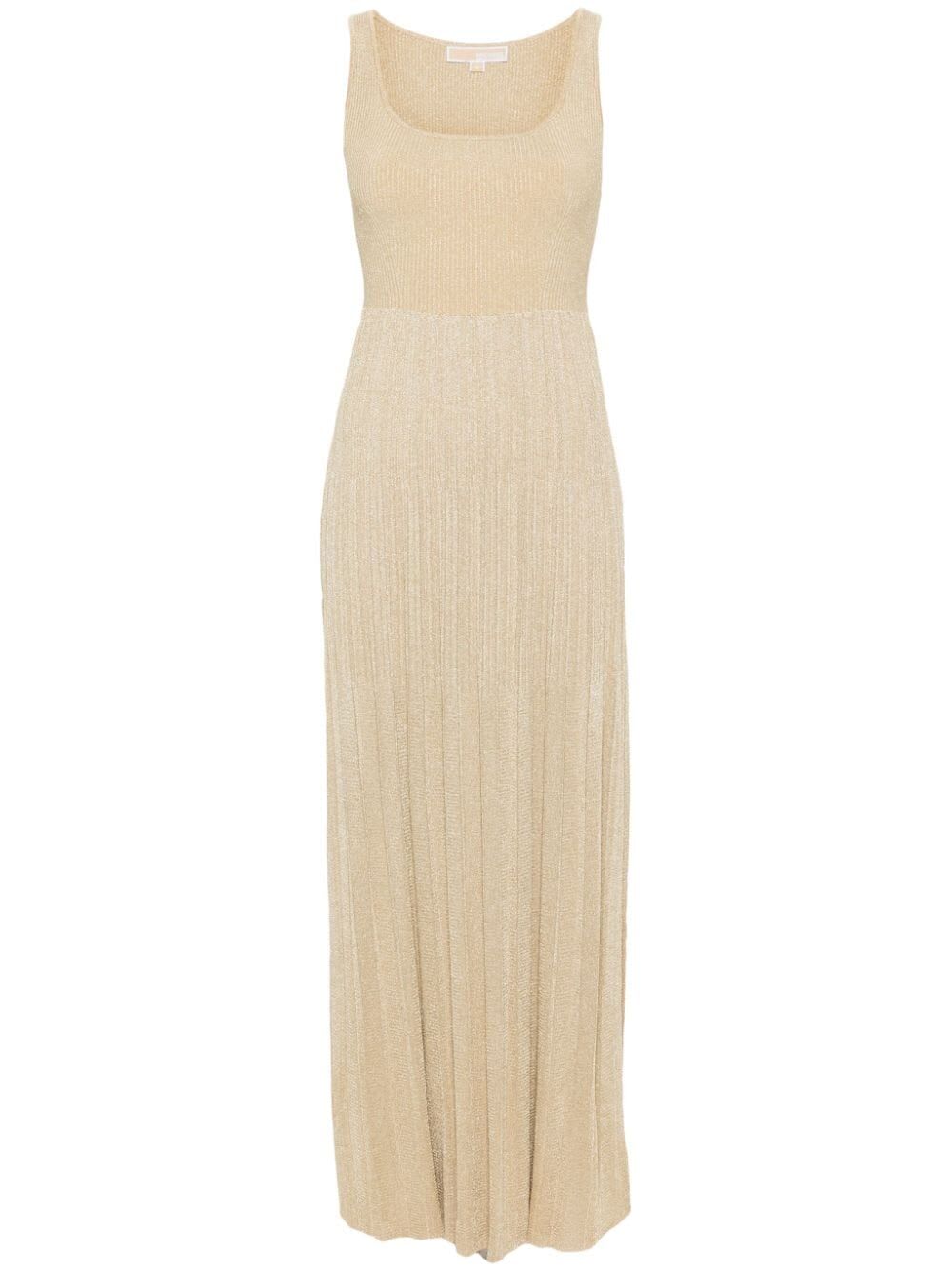 Michael Michael Kors Sleeveless Long Dress With Pleated Skirt In Gold