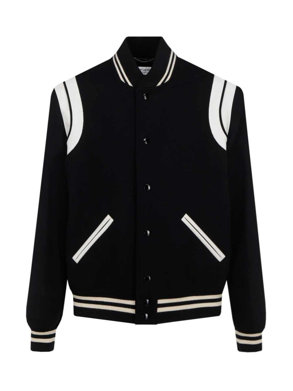 Saint Laurent Teddy College Jacket In Noir Blanc