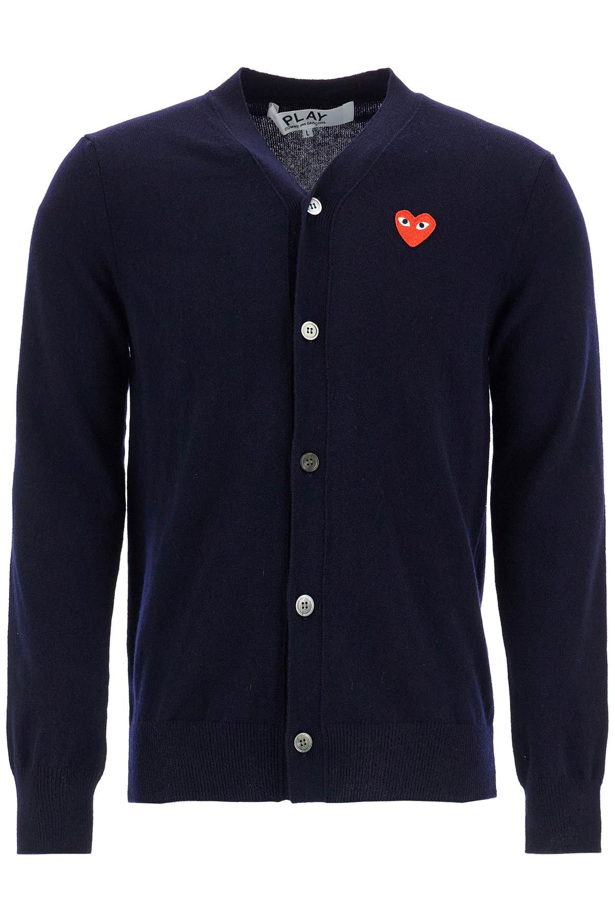 Comme des Garçons Play Navy Blue Wool Cardigan With Embroidered Red Heart Unisex