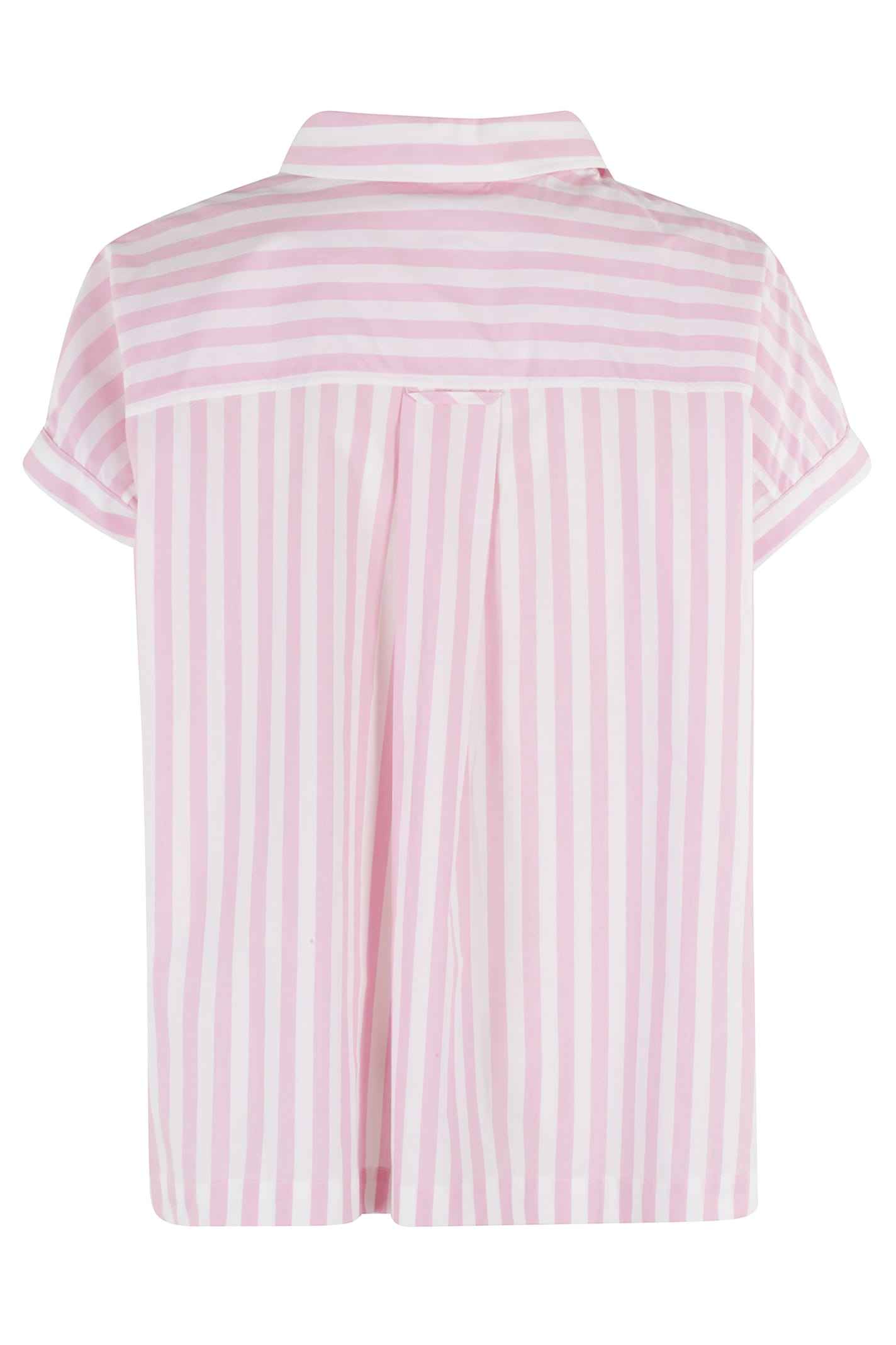 Aspesi Striped Poplin Top With Polo Collar And Side Slits In Riga Rosa