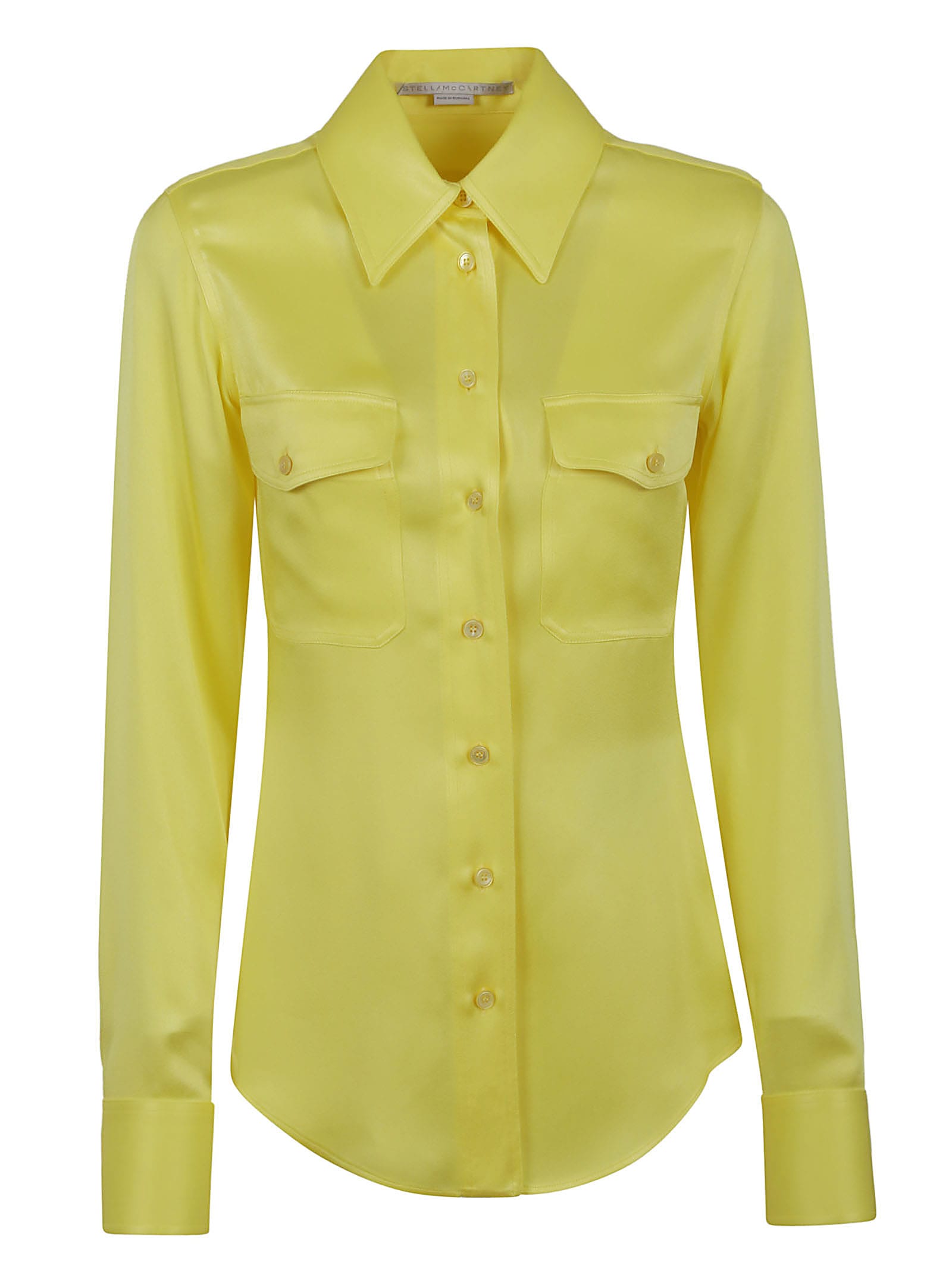 Stella Mccartney Yellow Satin Shirt With Double Pocket In Lemon