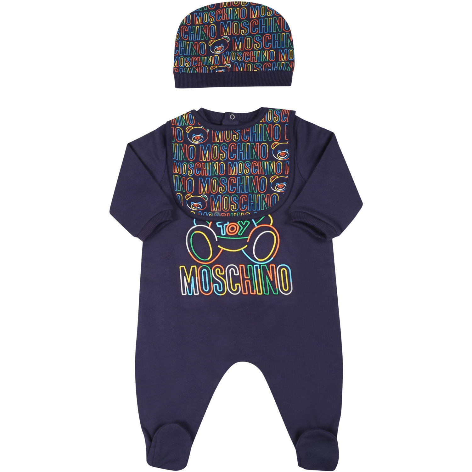 Moschino Blue Set For Baby Boy With Multicolor Teddy Bears