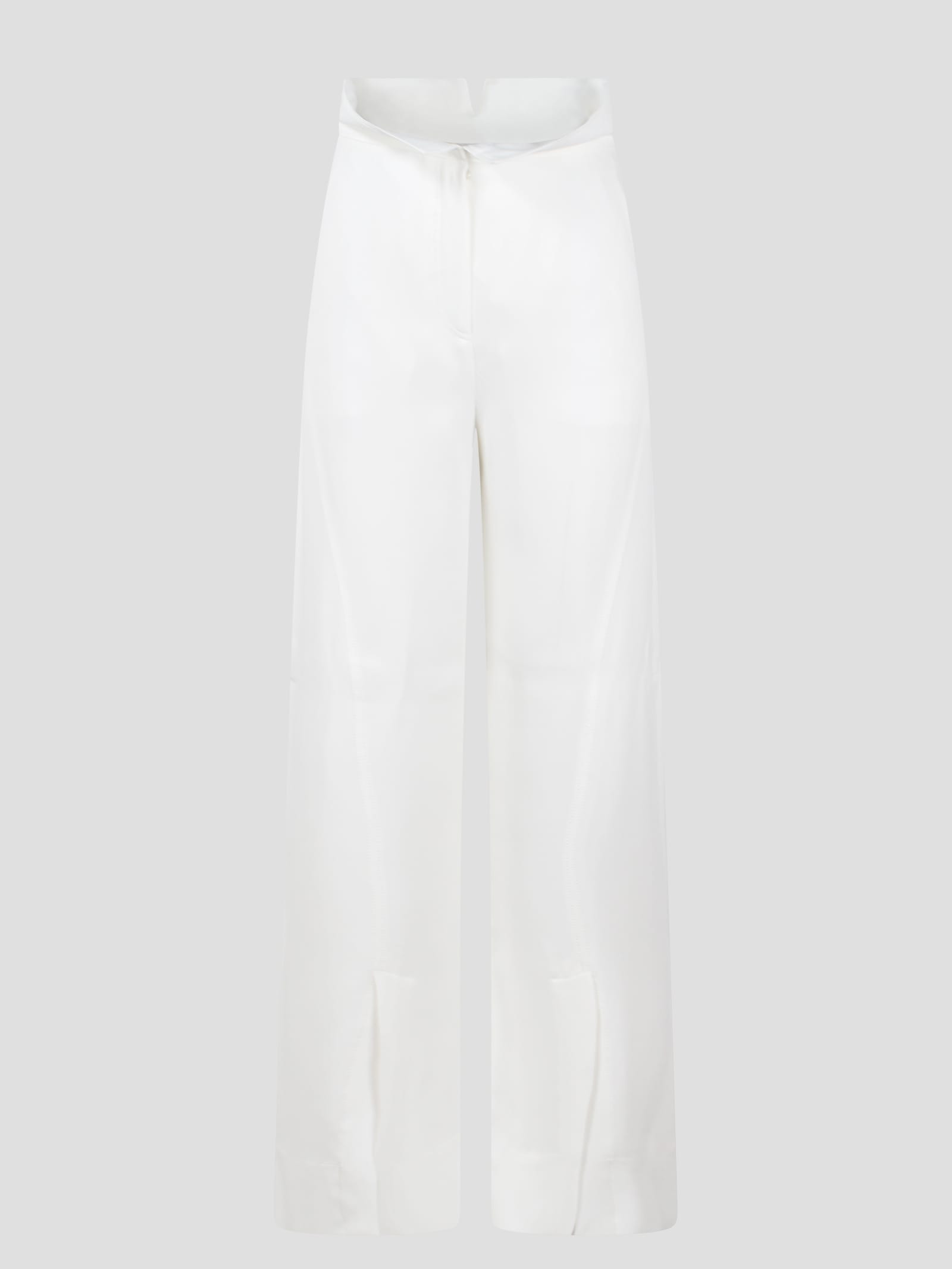 Shop Alberta Ferretti Crepe Satin Palazzo Trousers In White