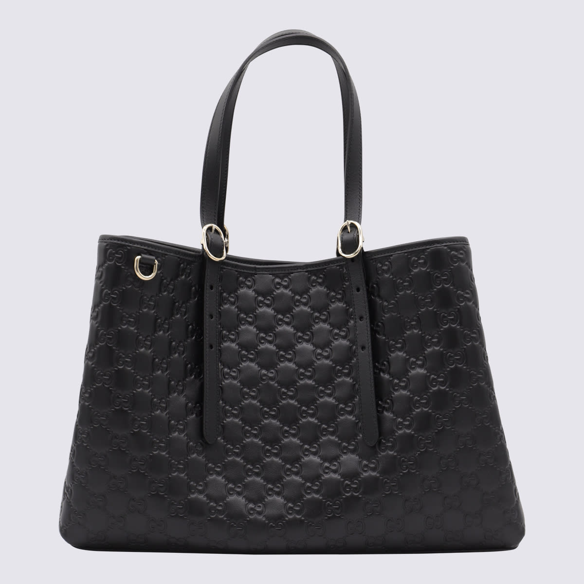 Gucci Black Leather Emblem Big Totes In Black