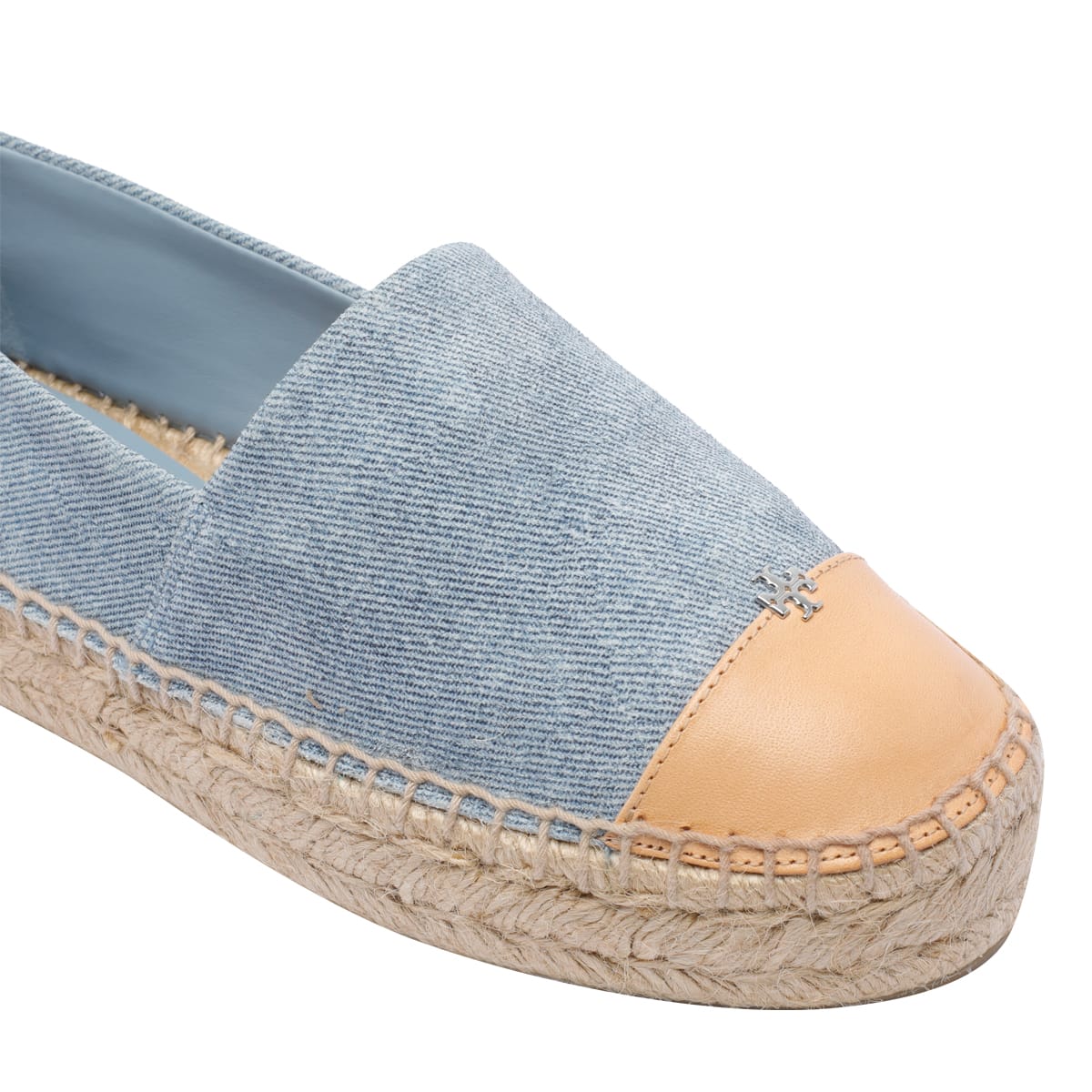 Tory Burch Bicolor Denim Ankle-wrap Espadrilles In Blue