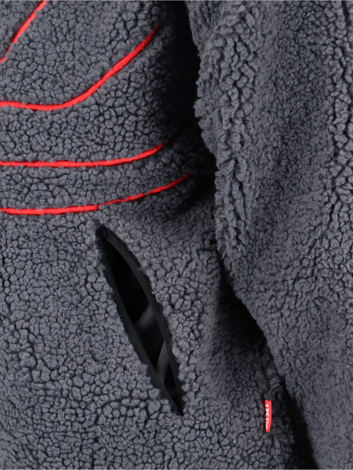 Diesel Textured Fleece Jacket With Bold Graphic Embroidery In Blue