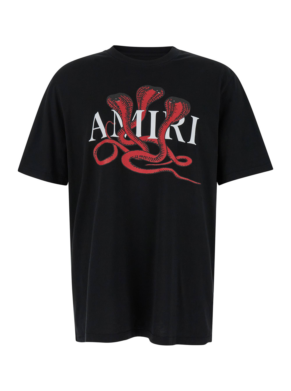 Shop Amiri Black T-shirt With Logo And Snake Print In Cotton Man