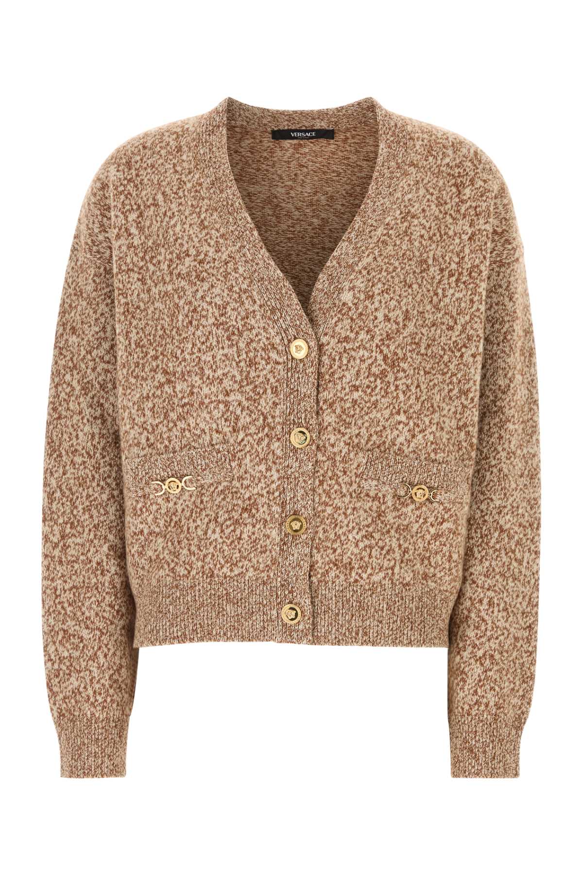 Versace Dual-tone Wool Blend Cardigan In Neutral