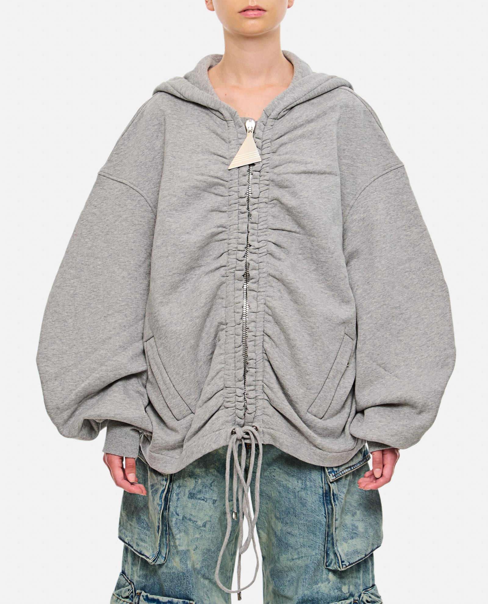 Shop Attico Zipped Oversize Hoodie In Grey