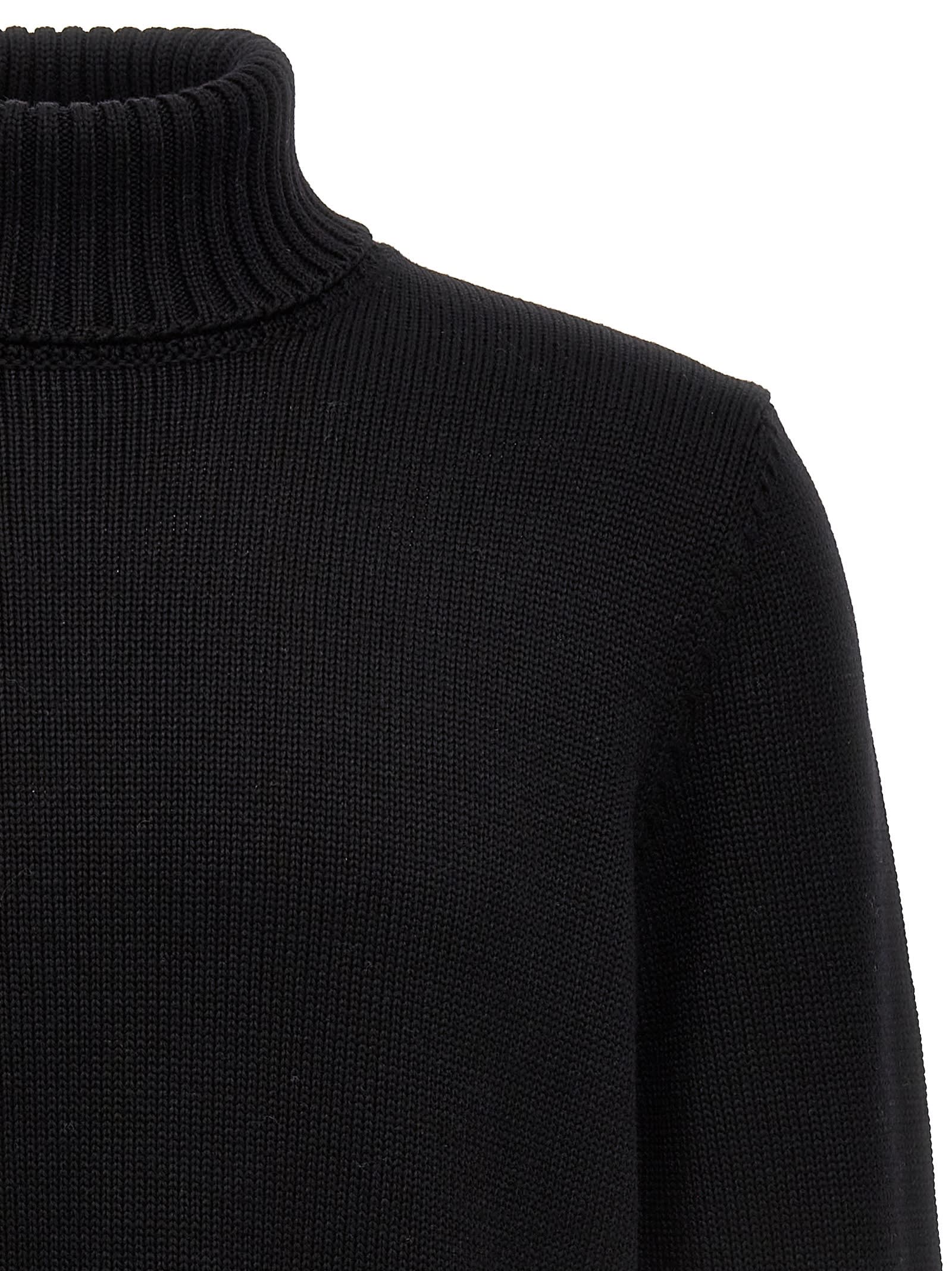 Zanone Fitted Black Wool Turtleneck Sweater With Long Cuffed Sleeves In Black