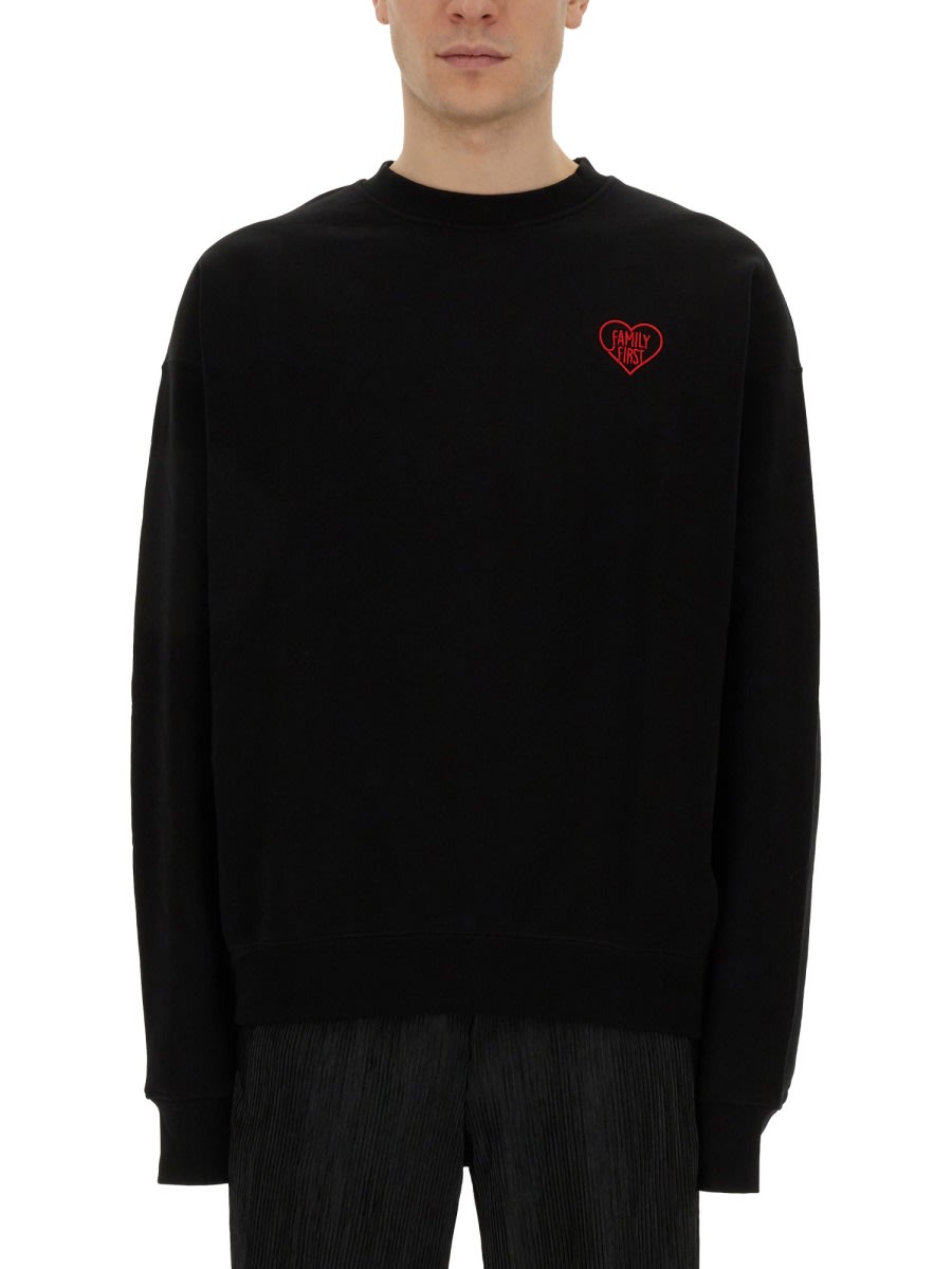 Shop Family First Milano Sweatshirt With Heart Embroidery In Black