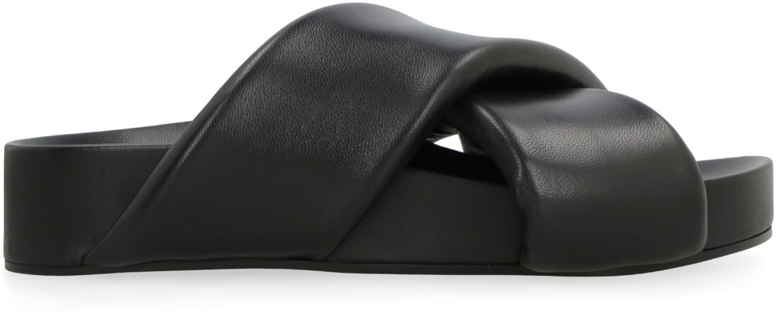 Shop Jil Sander Leather Slides In Black