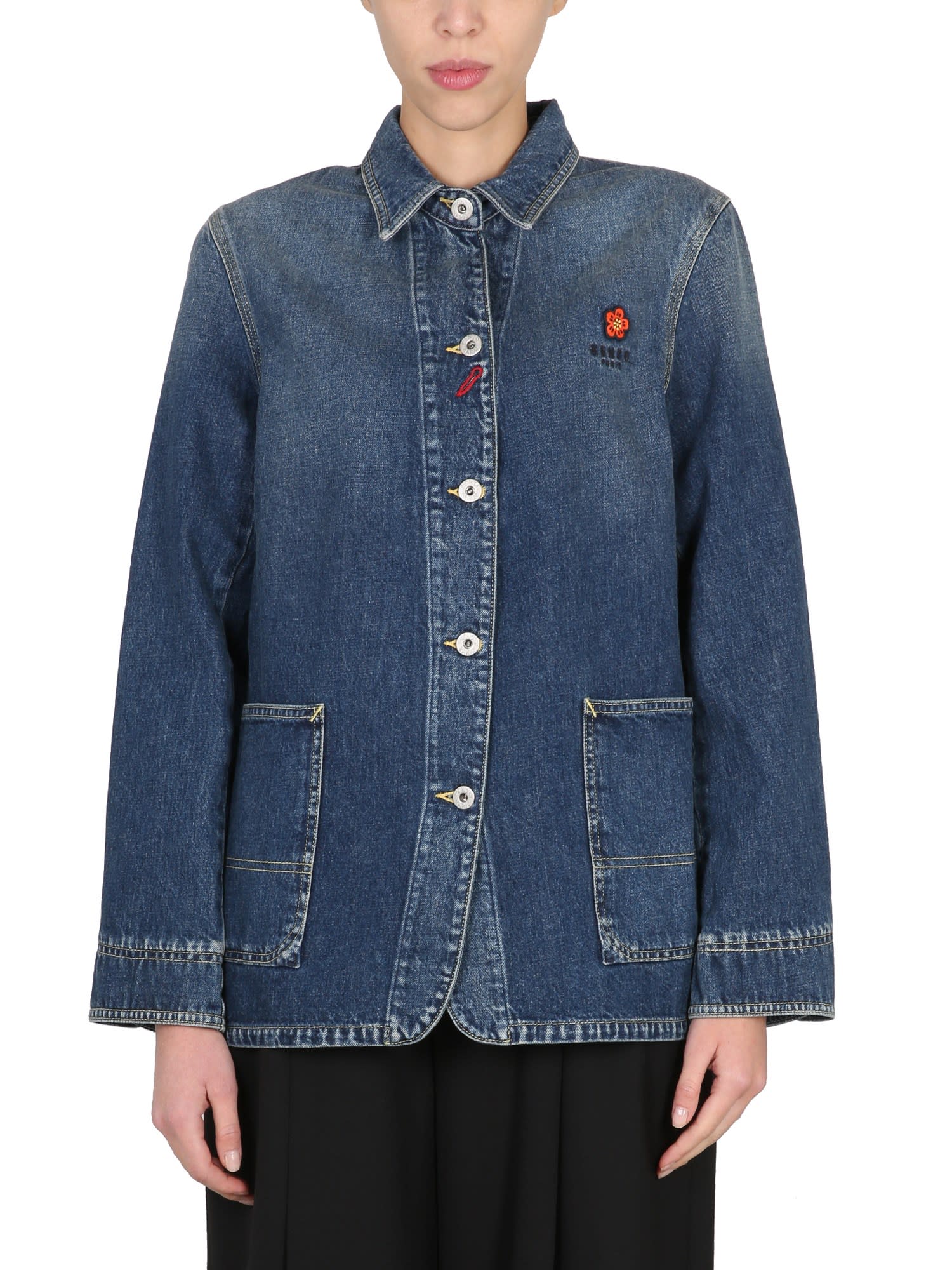 Kenzo Pouch-pocket Denim Shirt Jacket In Blu