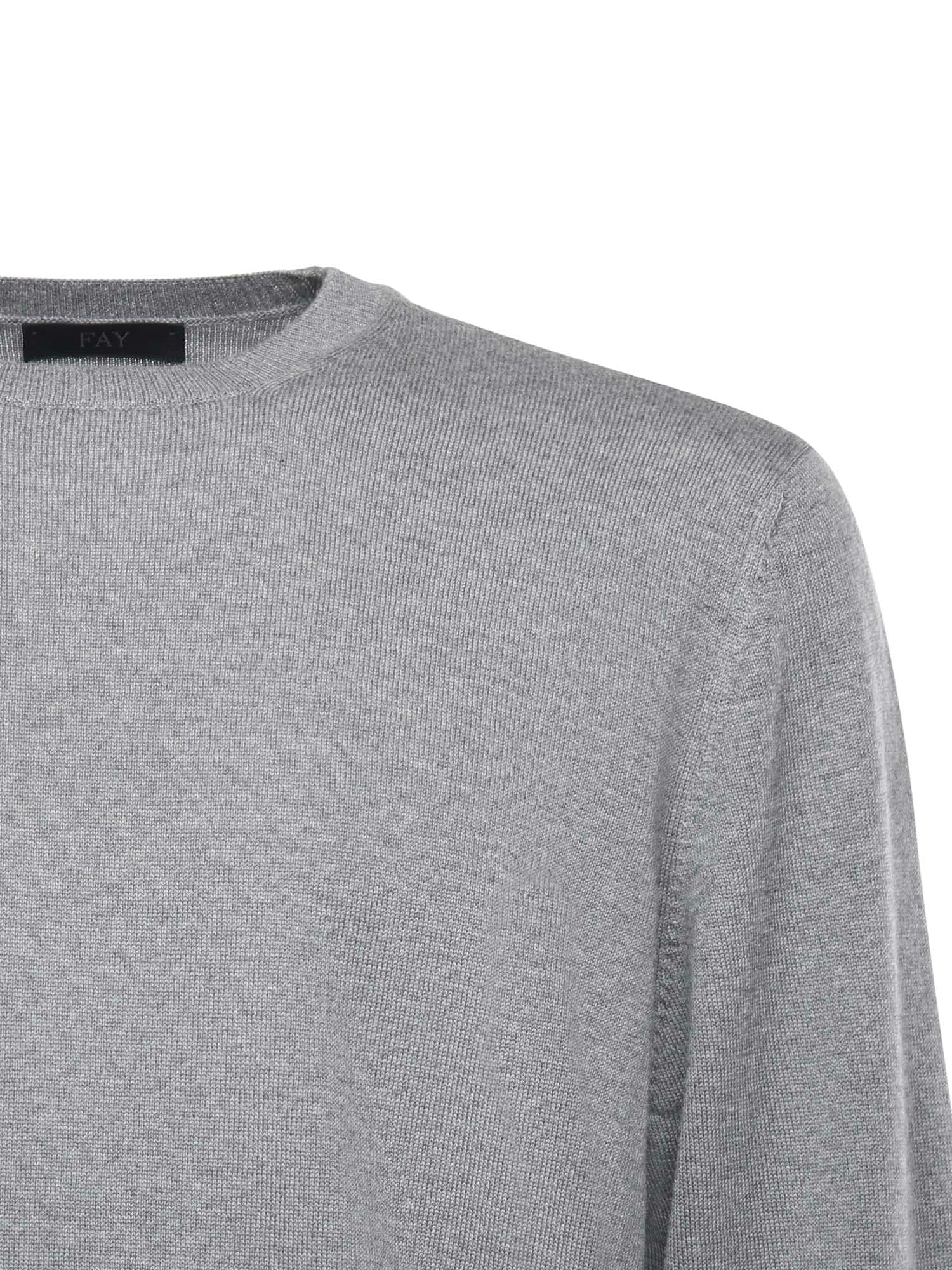 Fay Fine Wool Crew Neck Long Sleeve Sweater In Gray