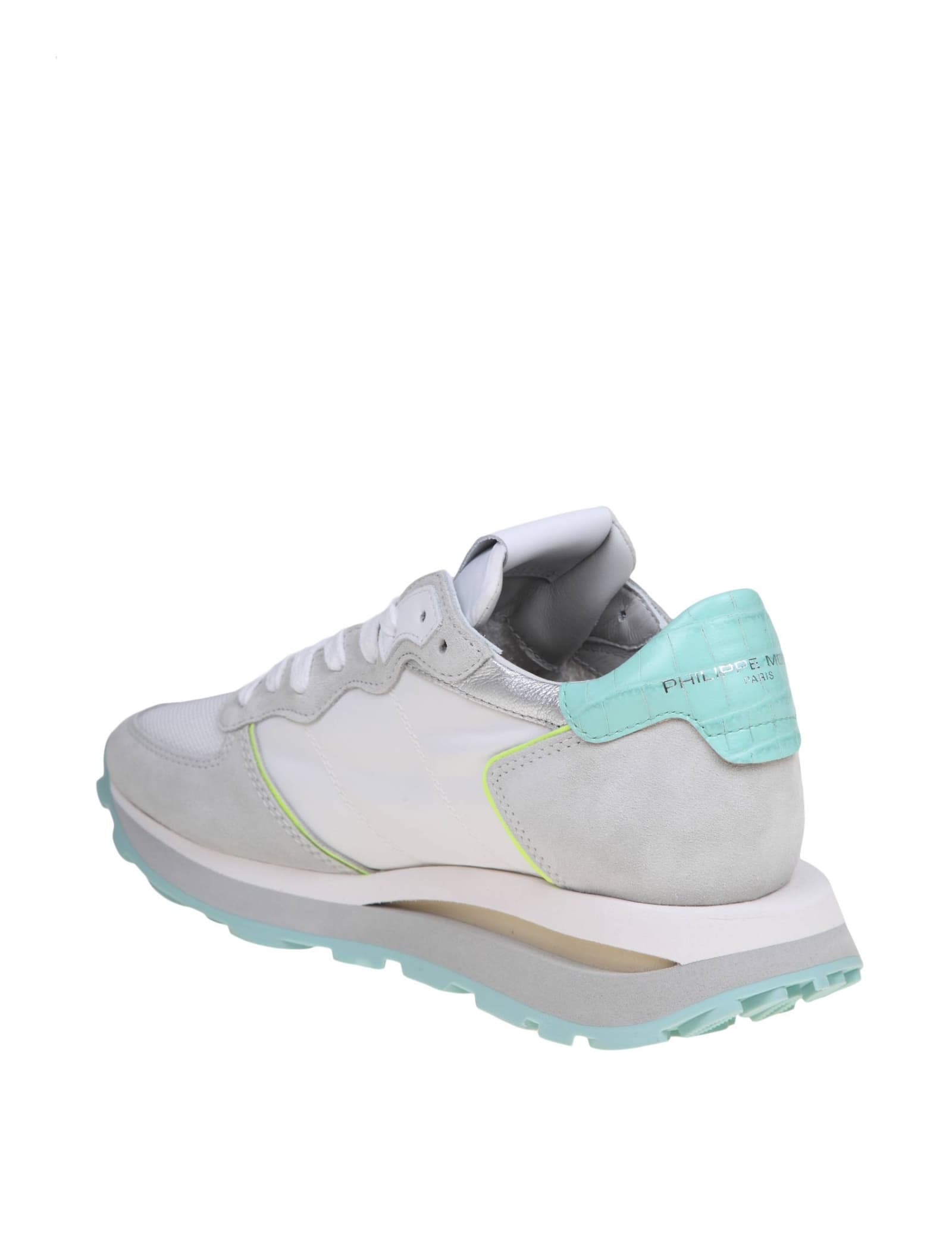Shop Philipp Plein Philippe Model Tropez Sneakers In Suede And Nylon Color White And Turquoise