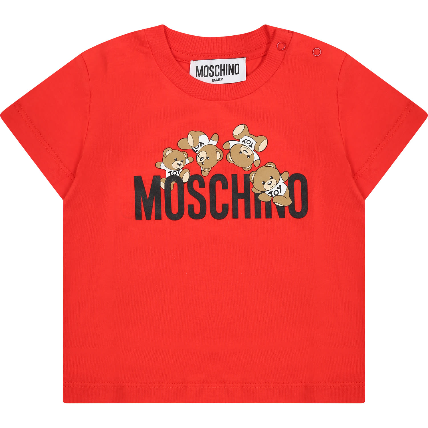 Moschino Kids' Red T-shirt For Baby Boy With Teddy Bears