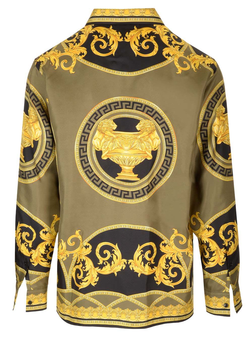 Shop Versace Camicia In Seta The Cup Of The Gods In Black/yellow