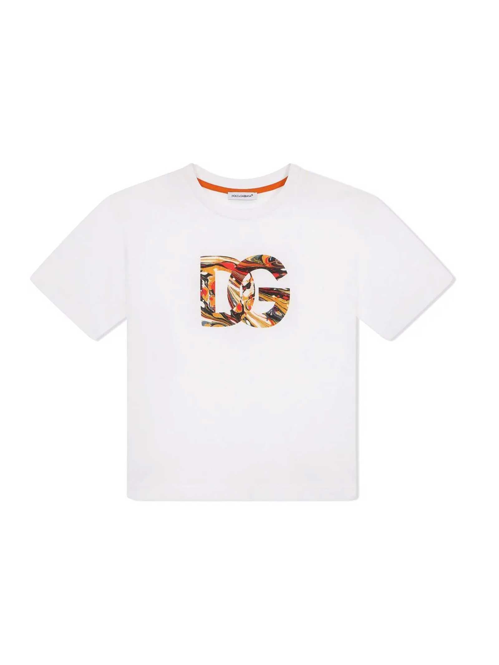 Dolce & Gabbana White T-shirt With Multicolor Print Dolce & gabbana Kids
