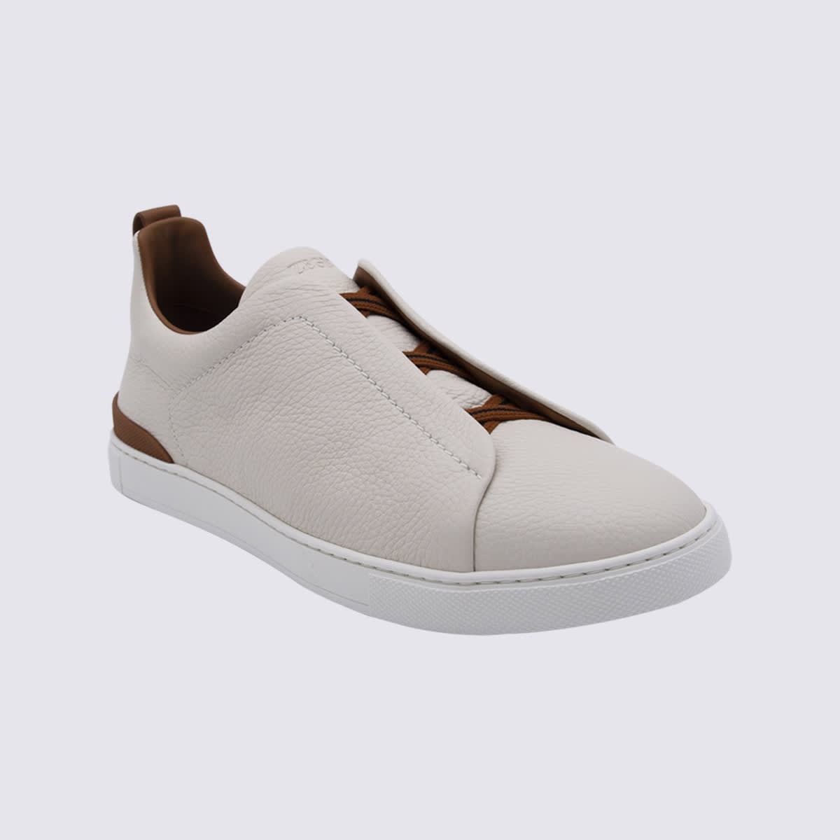Zegna Beige Leather Sneakers In White