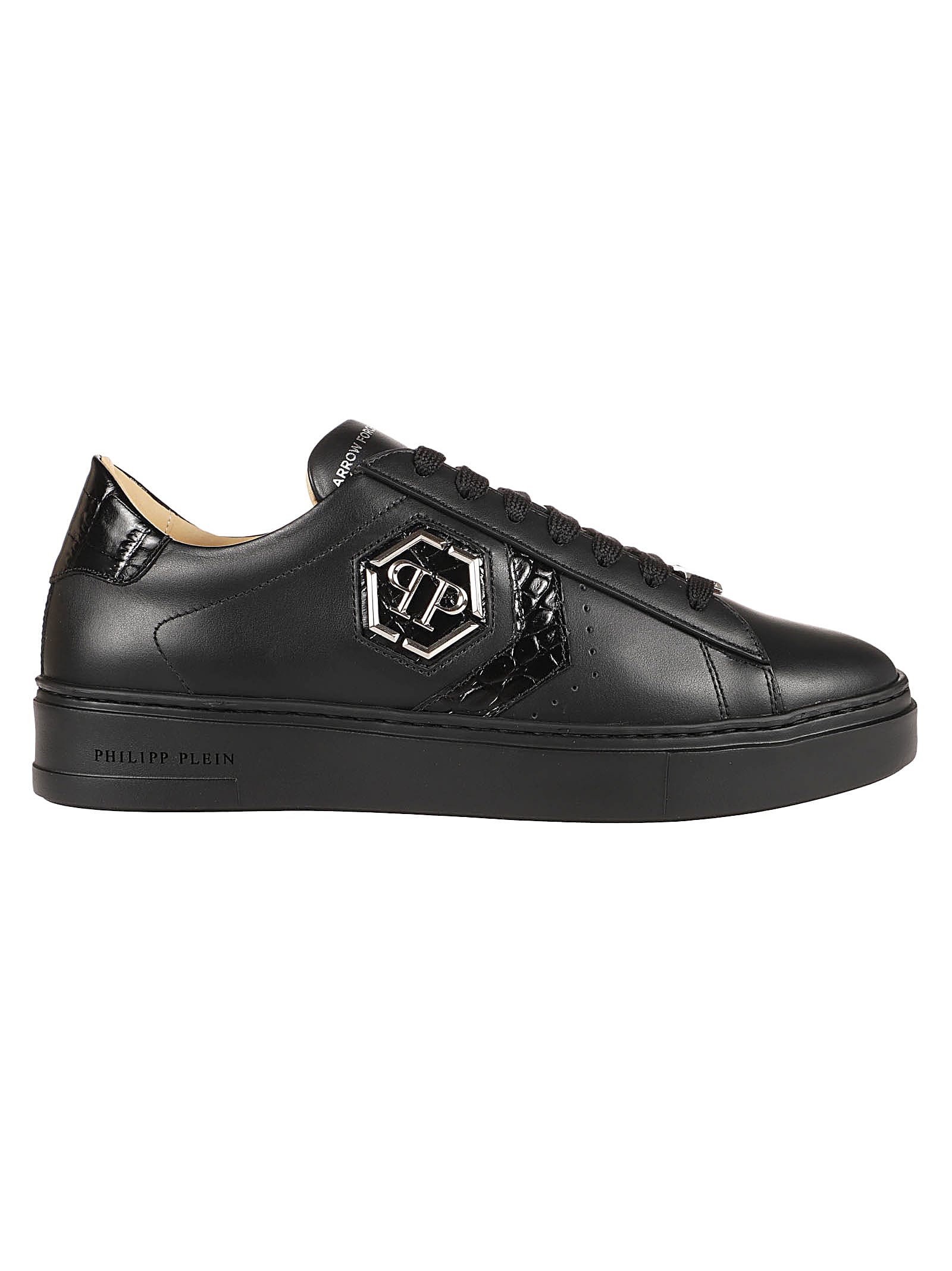 Shop Philipp Plein Hexagon Low Top Sneakers In Black/black