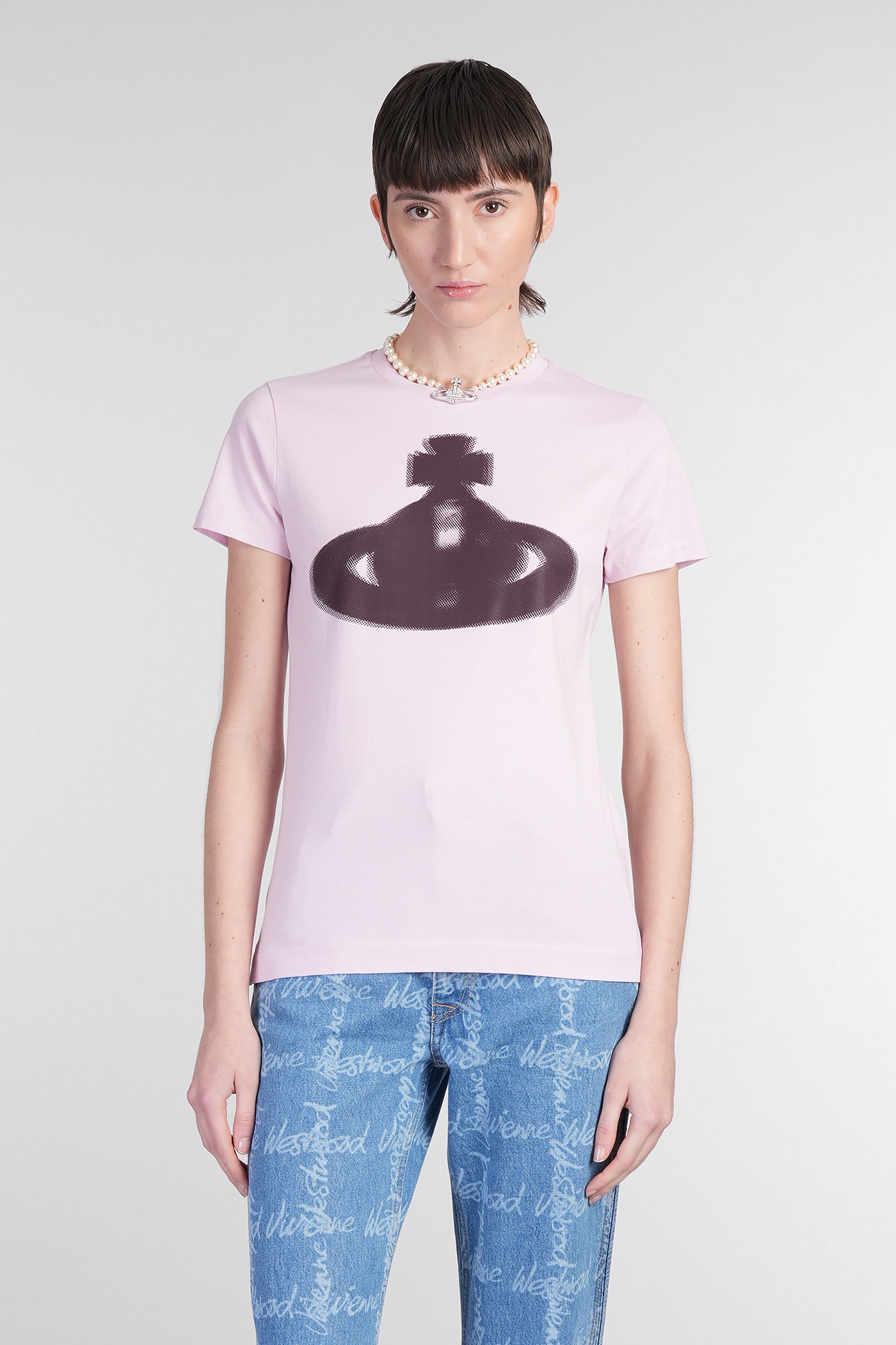 Vivienne Westwood Crew Neck Graphic Print Spray-paint Effect Top In Rose-pink