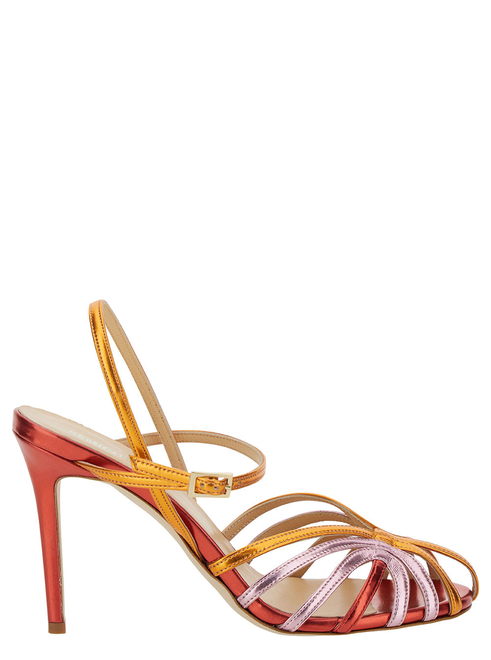 Tricolor Mirrored Sandal With Front Cage In Faux Leather Woman