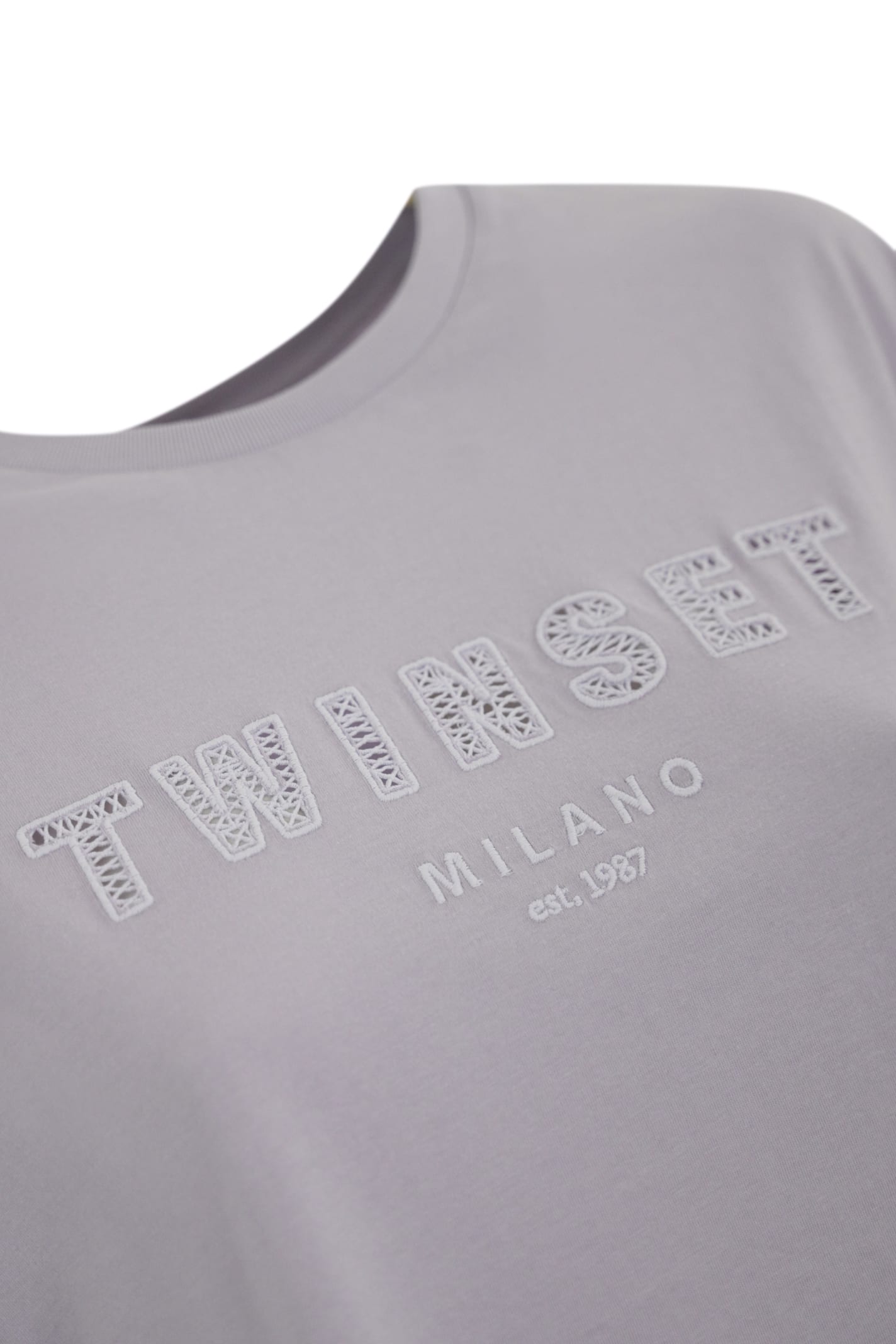 Twinset Cotton T-shirt With Logo Embroidery In Fiori Di Lilla