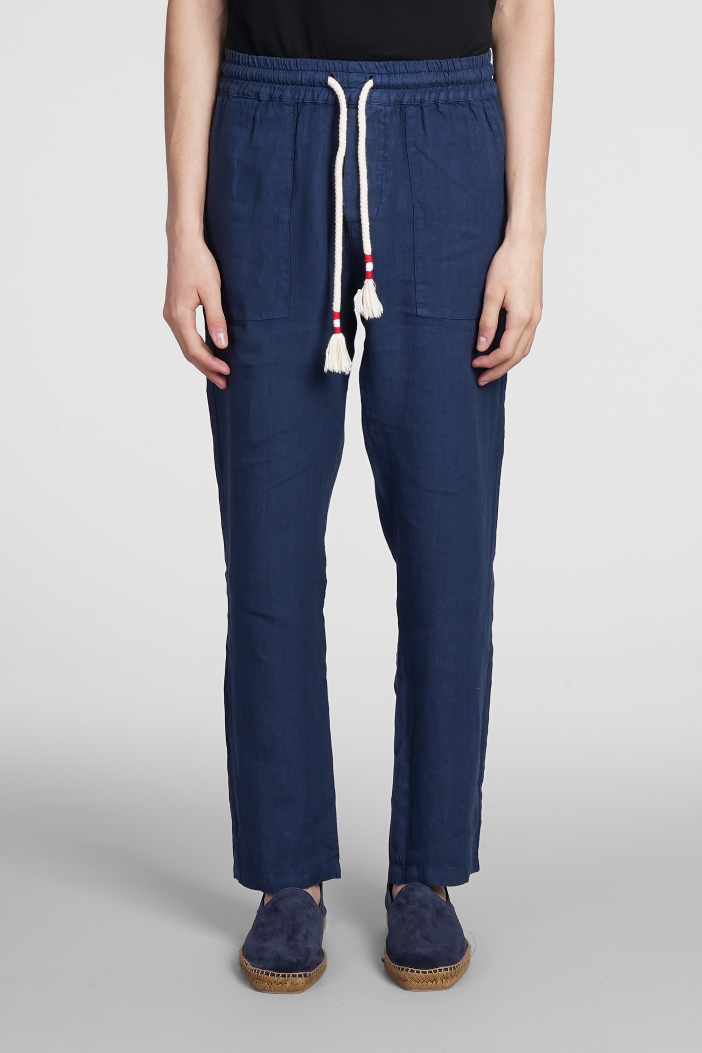 Mc2 Saint Barth Blue Calais Linen Pants In Blue