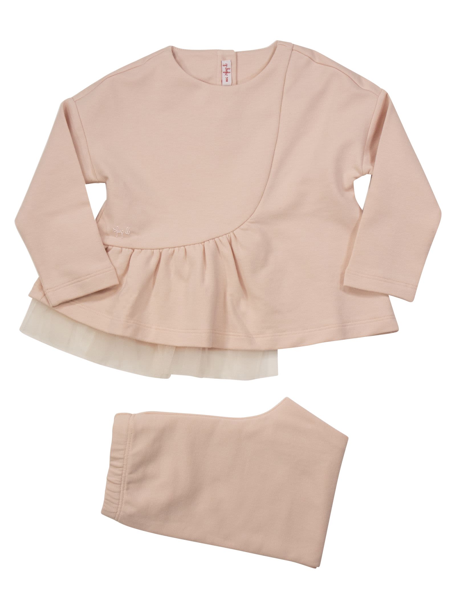 Il Gufo Kids' Two-piece Jersey Suit With Tulle In Pink
