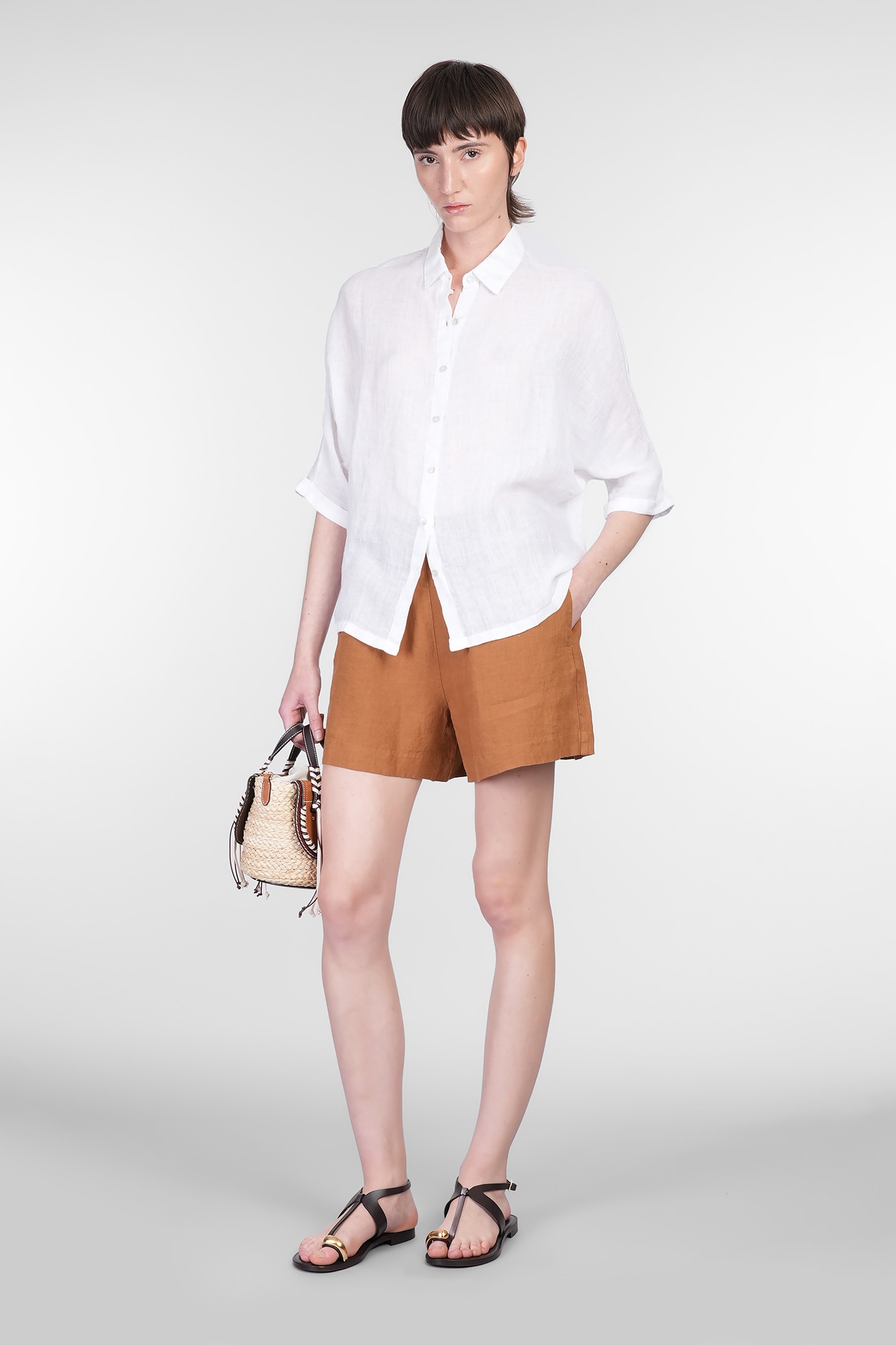 120% LINO SHORTS IN BROWN LINEN