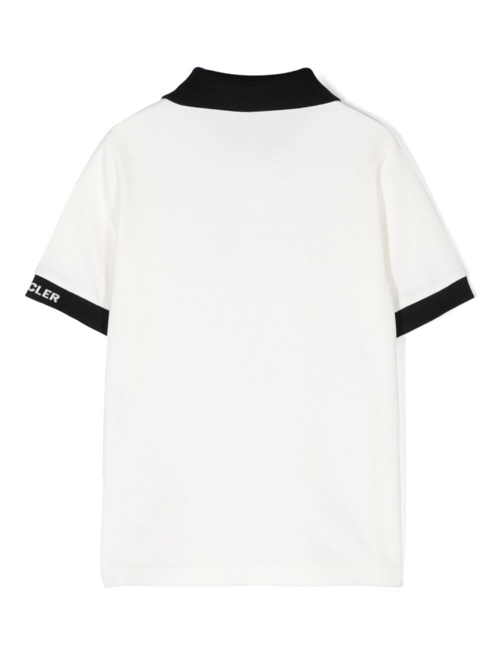 Moncler White Polo Shirt With Logo Patch In Cotton Boy In White
