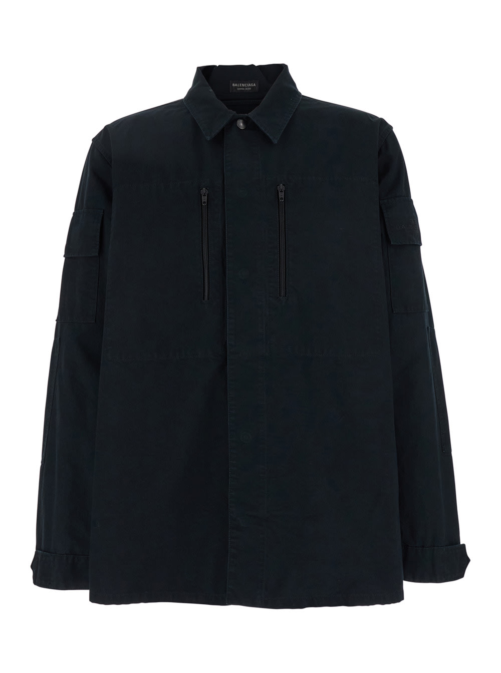 Balenciaga Dark Gray Shirt With Patched Chest Pockets In Ripstop Cotton Man In Grey