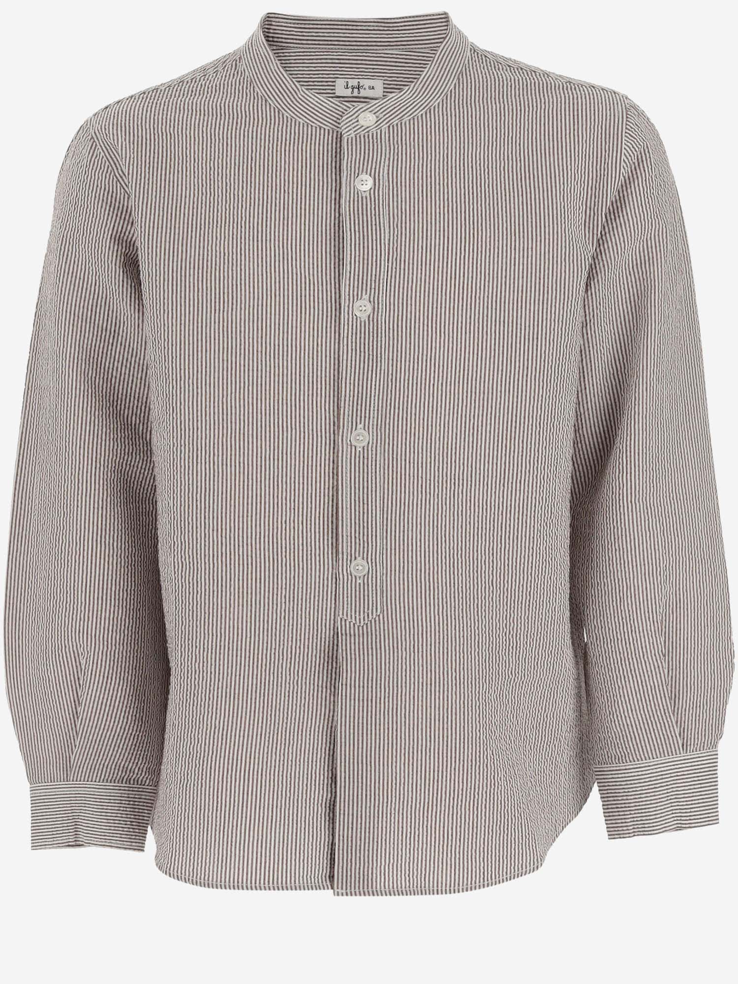 Il Gufo Kids' Stretch Cotton Shirt With Striped Pattern In Beige