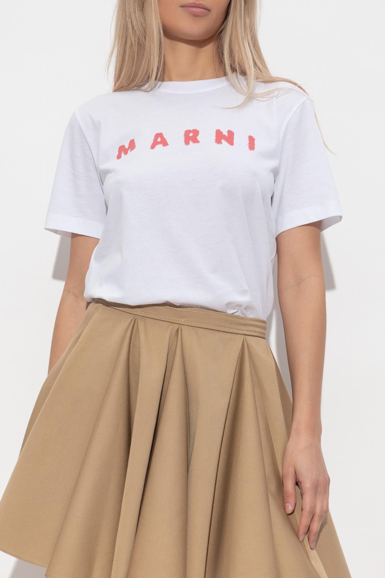 Marni White Jersey T-shirt With Scribbled Logo In White