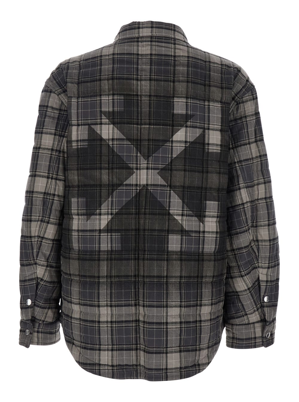 Off-white Grey Shirt With Logo Lettering On The Front And All-over Check Motif In Cotton Man In Gray