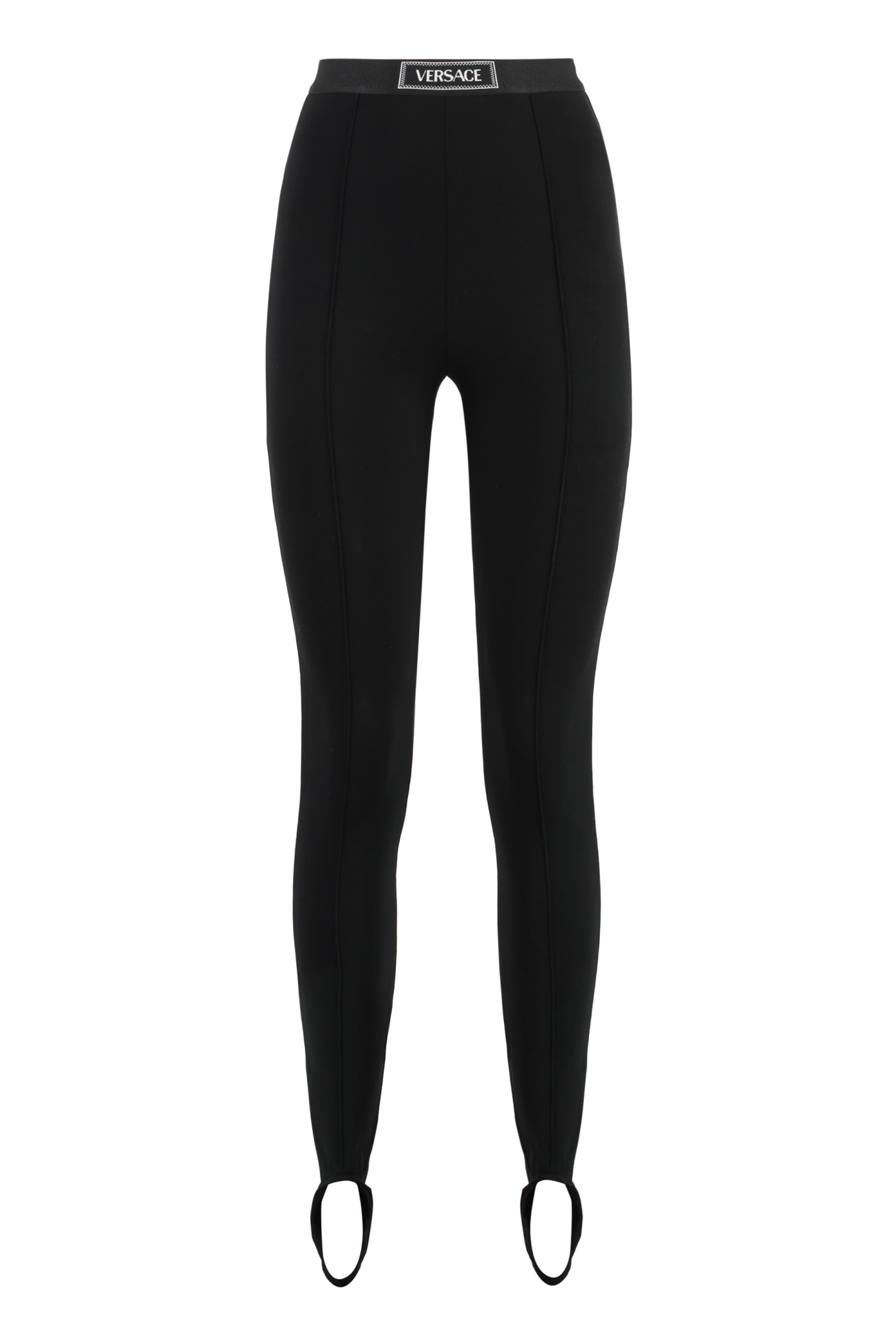 Shop Versace Elasticated Waist Leggings In Black