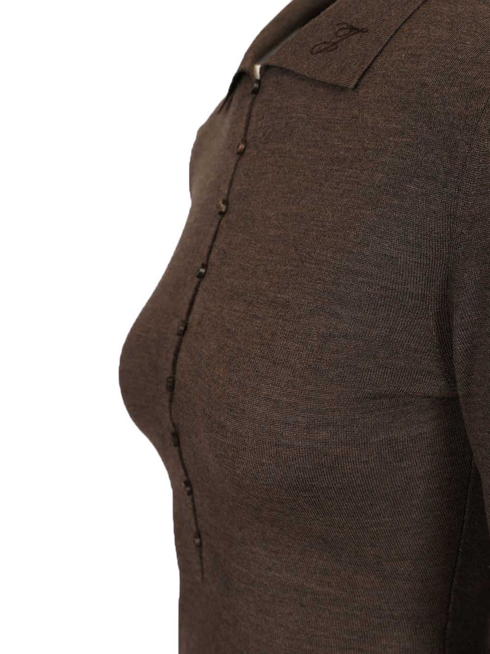 Jacquemus Long-sleeved Merino Wool Polo Shirt Knitwear Brown