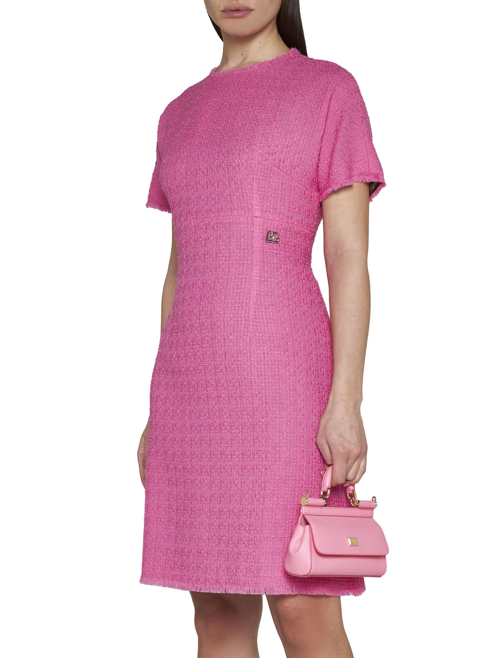 Dolce & Gabbana Tweed Midi Dress In Rosa2