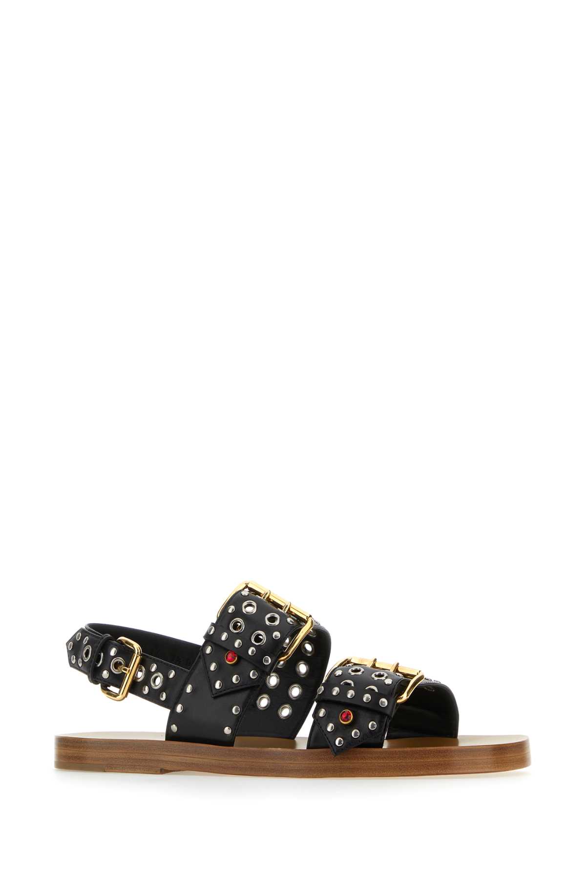 Shop Gucci Embellished Leather Sandals In Black