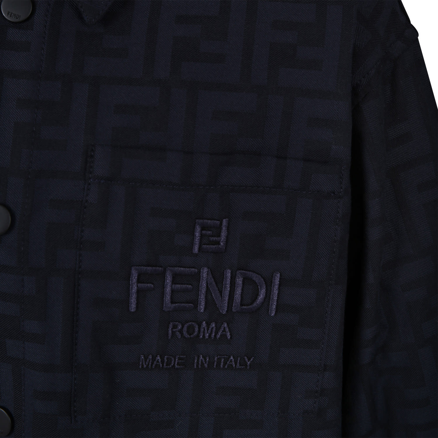 Shop Fendi Blue Jacket For Boy With All-over Ff Logo In Navy