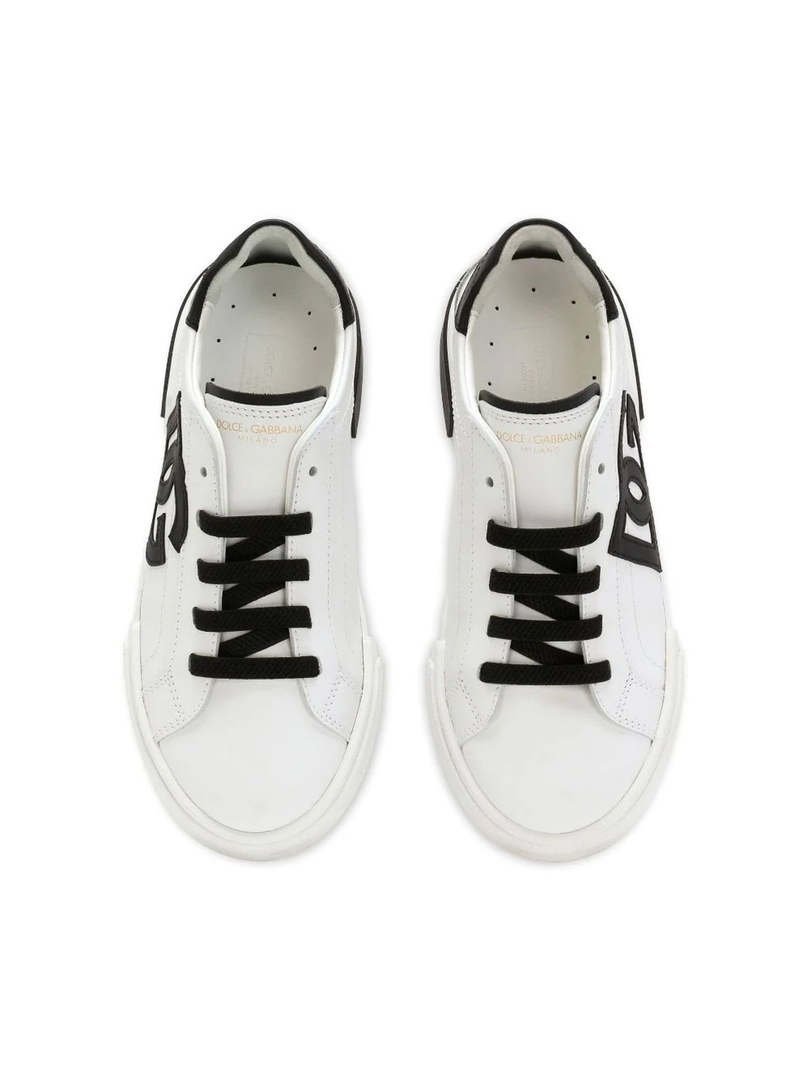 Shop Dolce & Gabbana White Calf Leather Sneakers In Bianco Nero