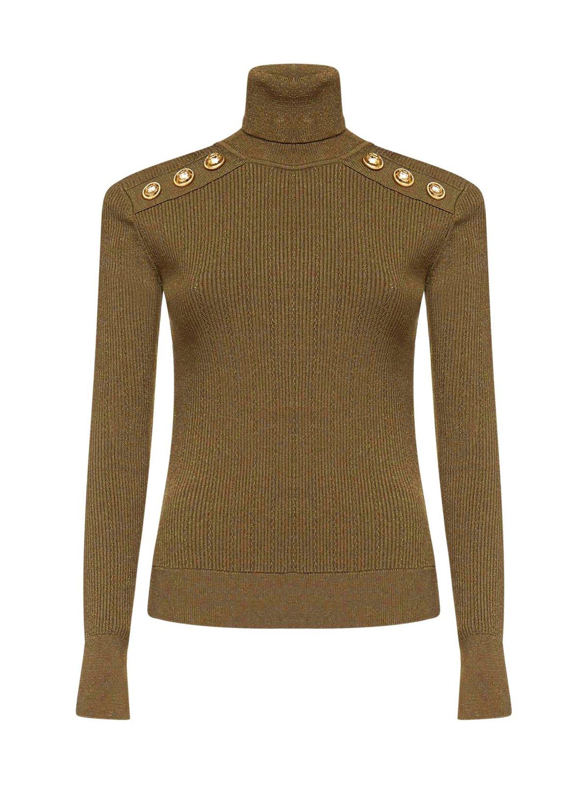 BALMAIN HIGH NECK SHOULDER PAD TOP