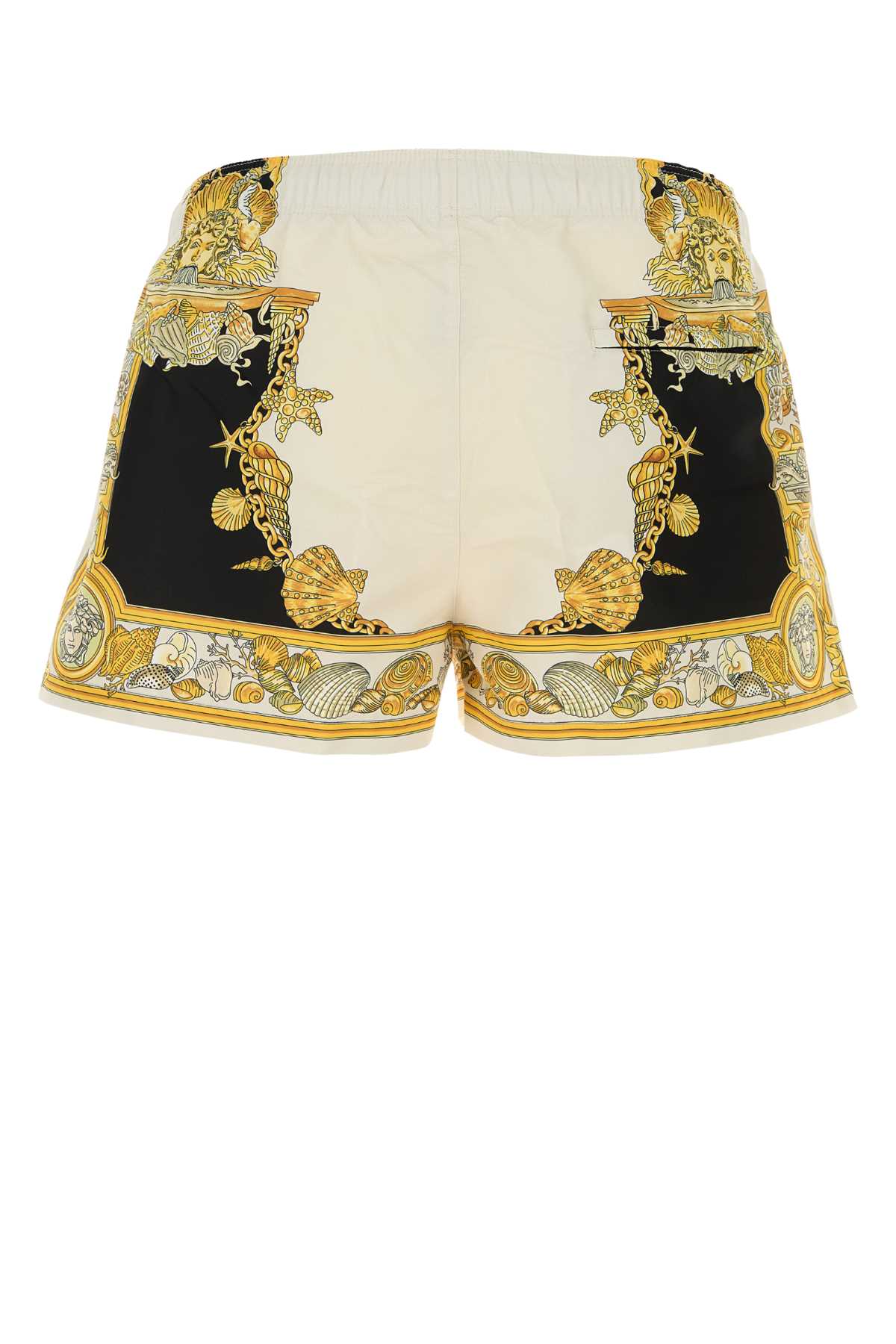 Versace Mid-length Swim Shorts With Decorative Print And Elastic Waistband In Black