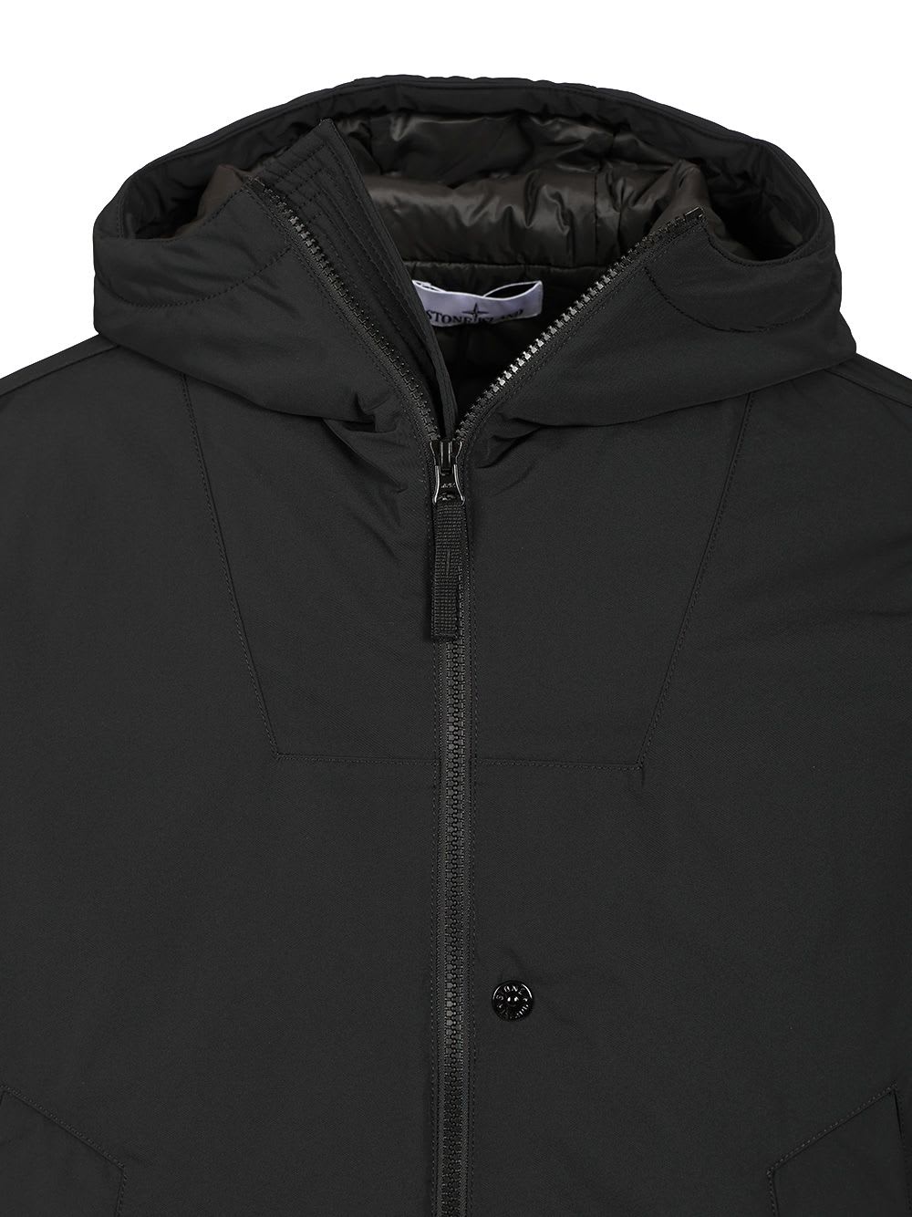 Stone Island Micro Twill Padded Hooded Jacket In Black