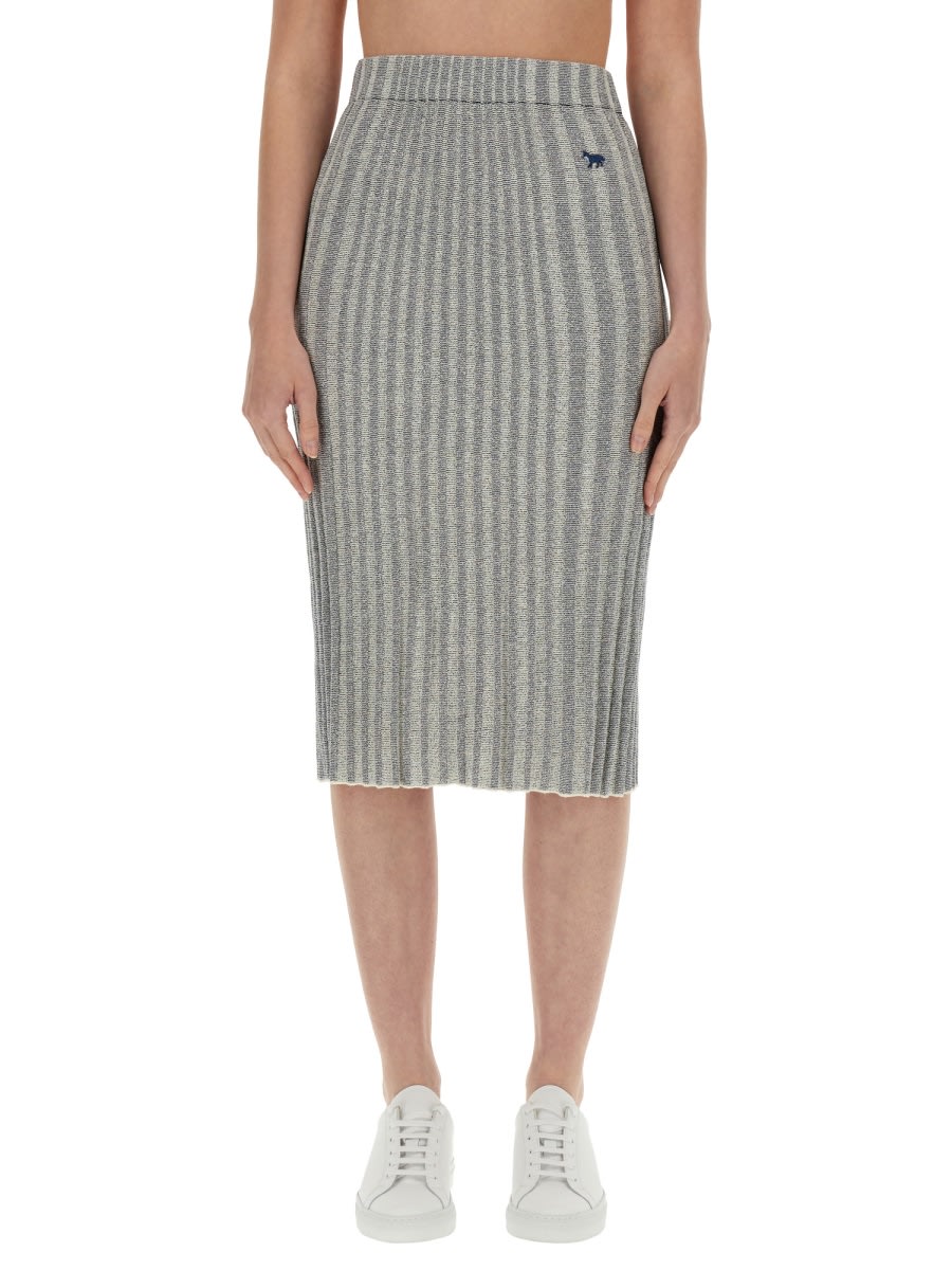 Shop Maison Kitsuné Knit Skirt In Grey